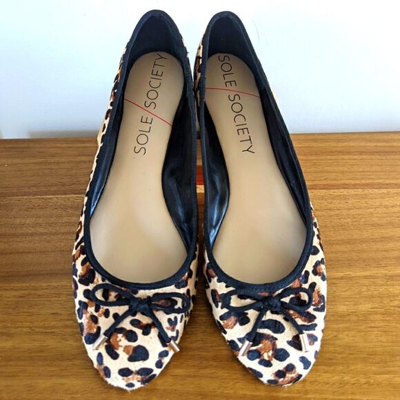Sole Society Natalie Leopard Print Calf Fur Slip On Ballet Flats Mobwife 11 - Picture 10 of 10